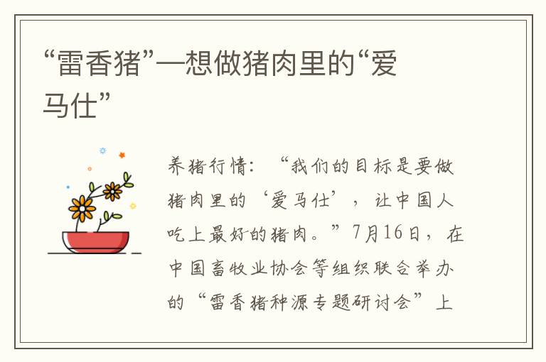 “雷香猪”—想做猪肉里的“爱马仕”