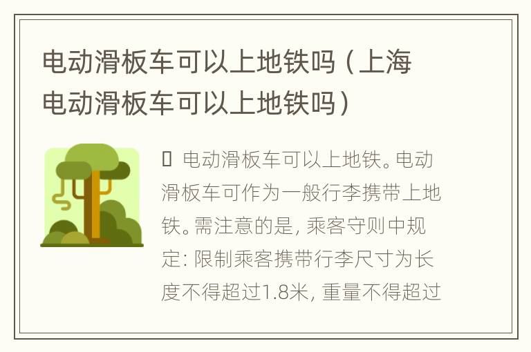 电动滑板车可以上地铁吗（上海电动滑板车可以上地铁吗）