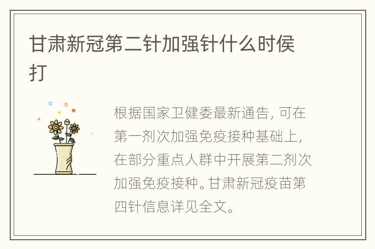 甘肃新冠第二针加强针什么时侯打