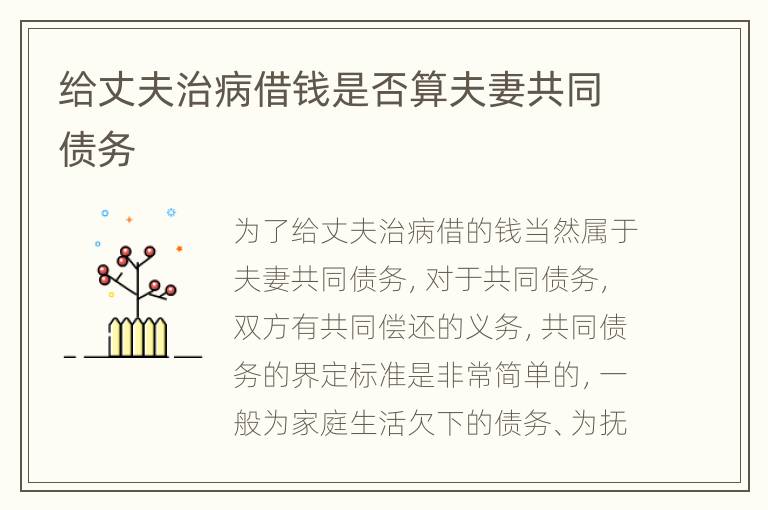 给丈夫治病借钱是否算夫妻共同债务