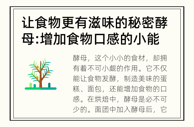 让食物更有滋味的秘密 酵母: 增加食物口感的小能手