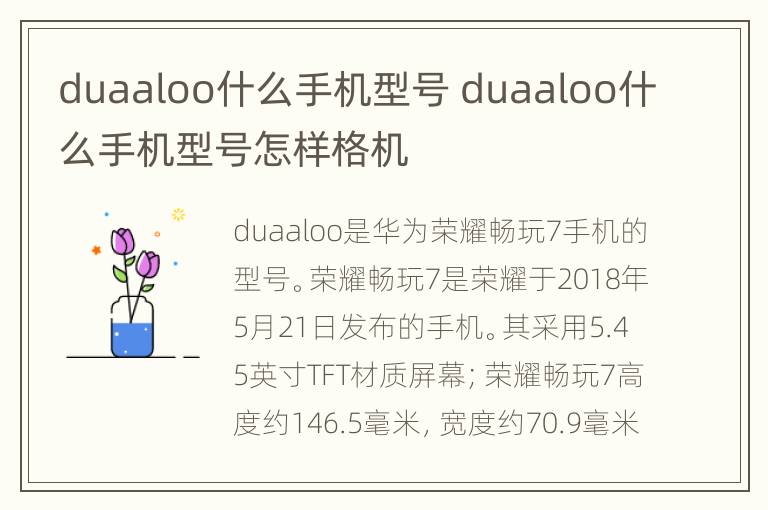 duaaloo什么手机型号 duaaloo什么手机型号怎样格机