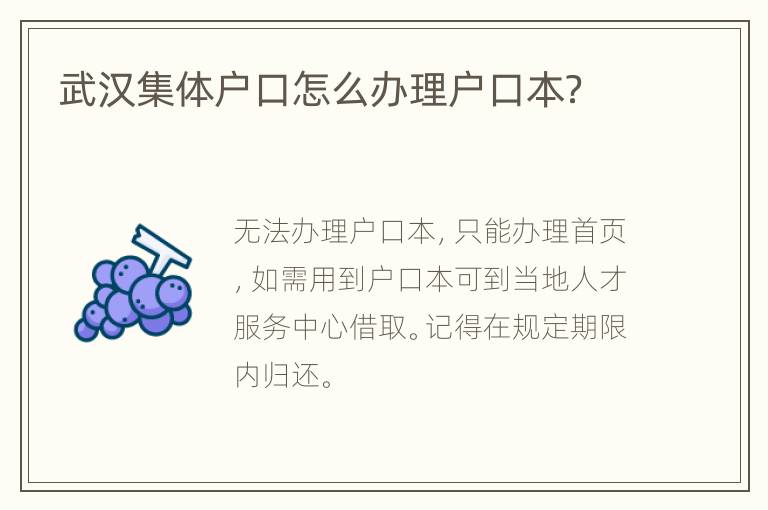 武汉集体户口怎么办理户口本？
