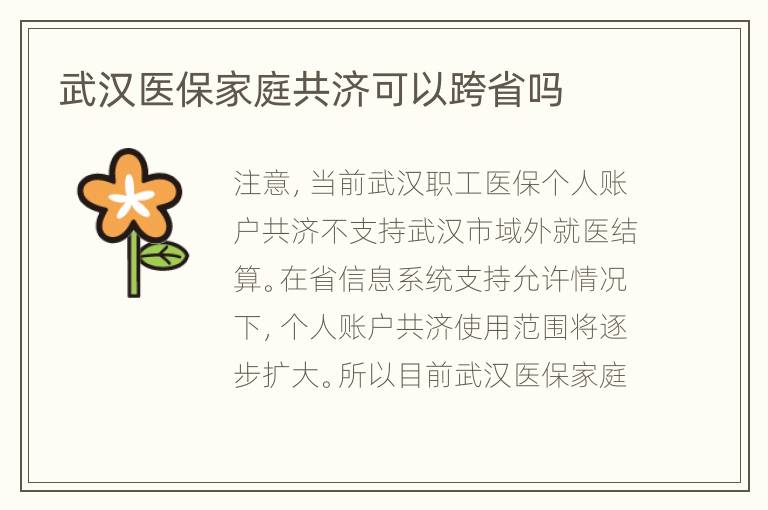 武汉医保家庭共济可以跨省吗