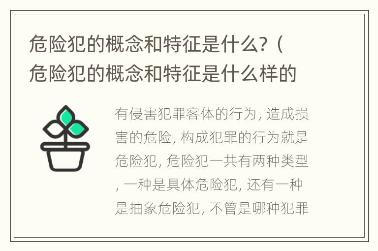 危险犯的概念和特征是什么？（危险犯的概念和特征是什么样的）