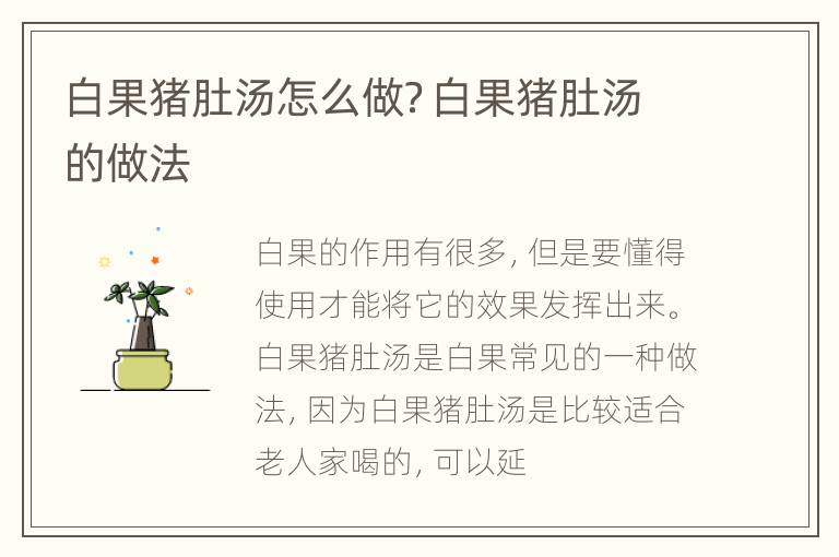 白果猪肚汤怎么做？白果猪肚汤的做法