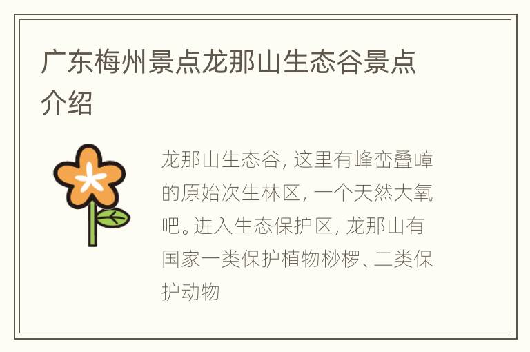 广东梅州景点龙那山生态谷景点介绍
