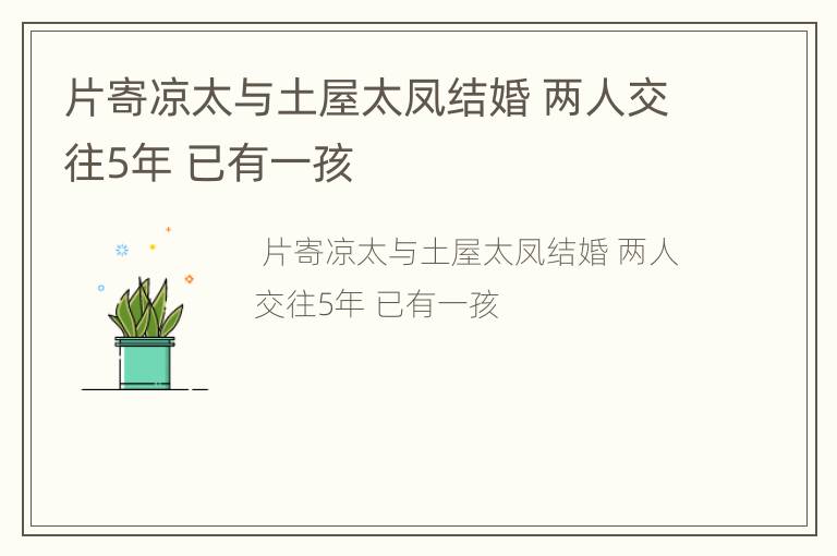 片寄凉太与土屋太凤结婚 两人交往5年 已有一孩
