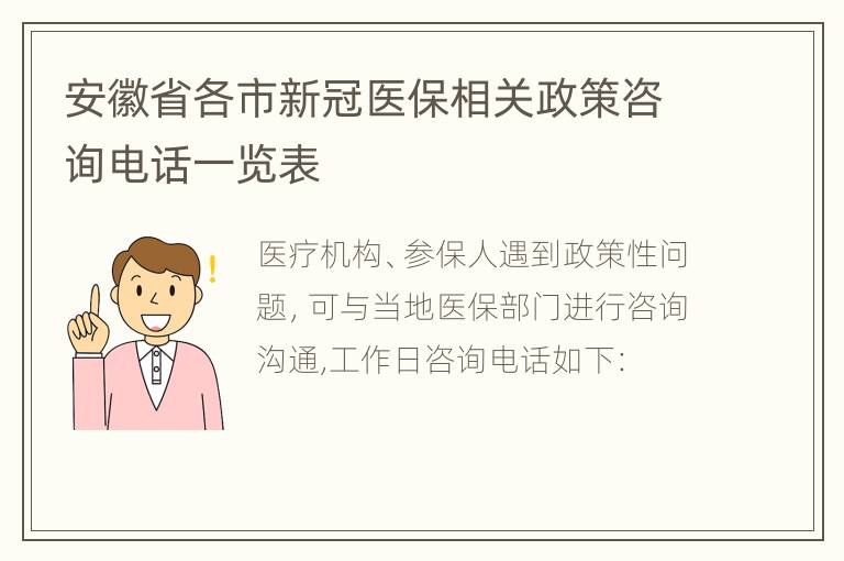 安徽省各市新冠医保相关政策咨询电话一览表
