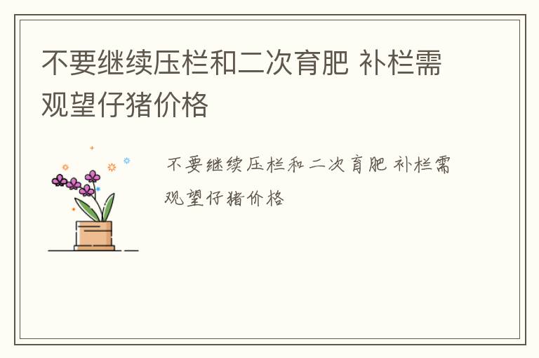 不要继续压栏和二次育肥 补栏需观望仔猪价格