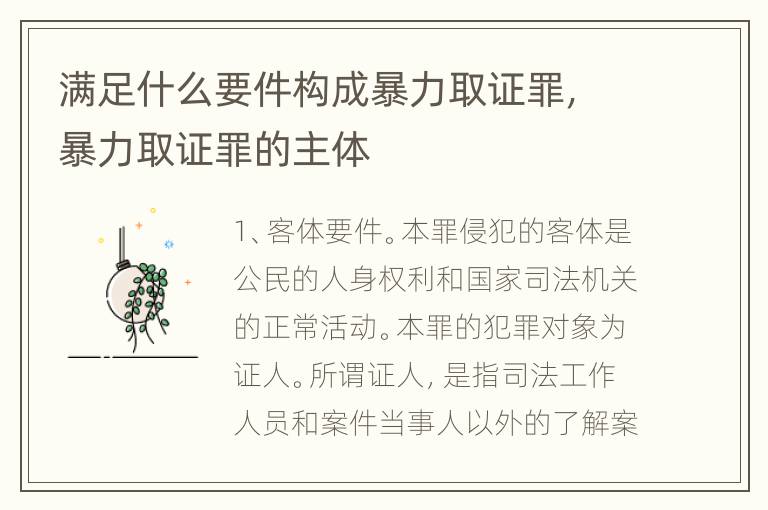 满足什么要件构成暴力取证罪，暴力取证罪的主体