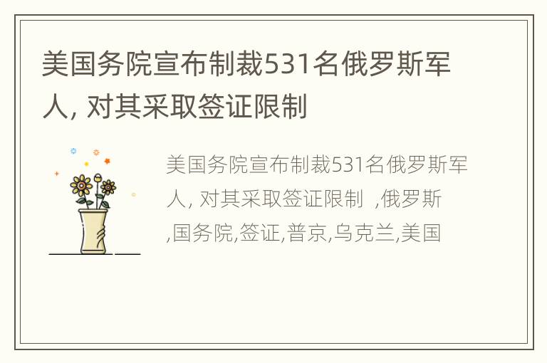 美国务院宣布制裁531名俄罗斯军人，对其采取签证限制
