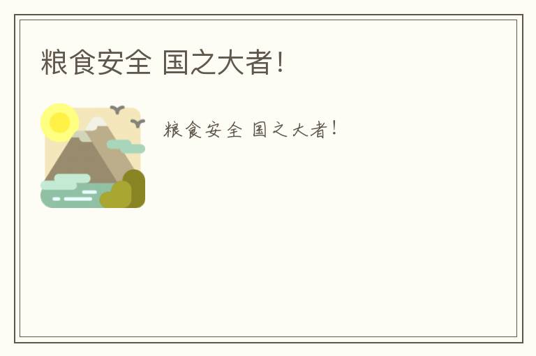 粮食安全 国之大者！
