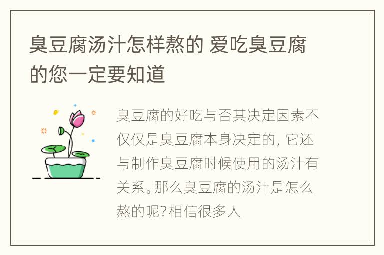 臭豆腐汤汁怎样熬的 爱吃臭豆腐的您一定要知道