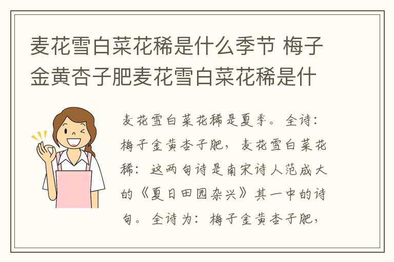 麦花雪白菜花稀是什么季节 梅子金黄杏子肥麦花雪白菜花稀是什么季节