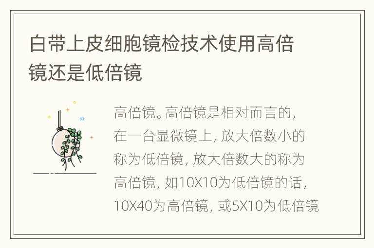 白带上皮细胞镜检技术使用高倍镜还是低倍镜