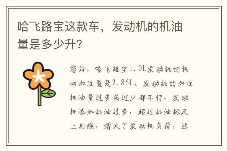 哈飞路宝这款车，发动机的机油量是多少升？