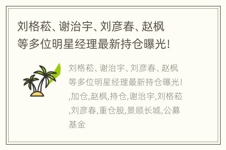 刘格菘、谢治宇、刘彦春、赵枫等多位明星经理最新持仓曝光！