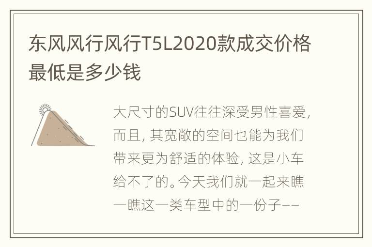 东风风行风行T5L2020款成交价格最低是多少钱
