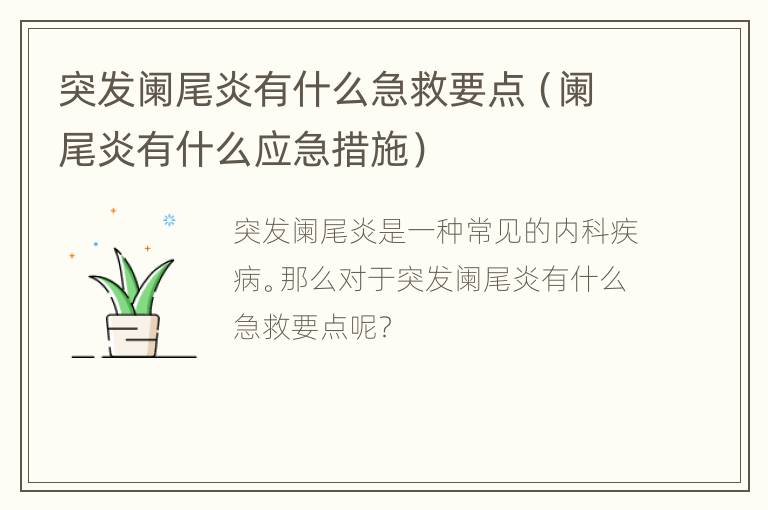 突发阑尾炎有什么急救要点（阑尾炎有什么应急措施）