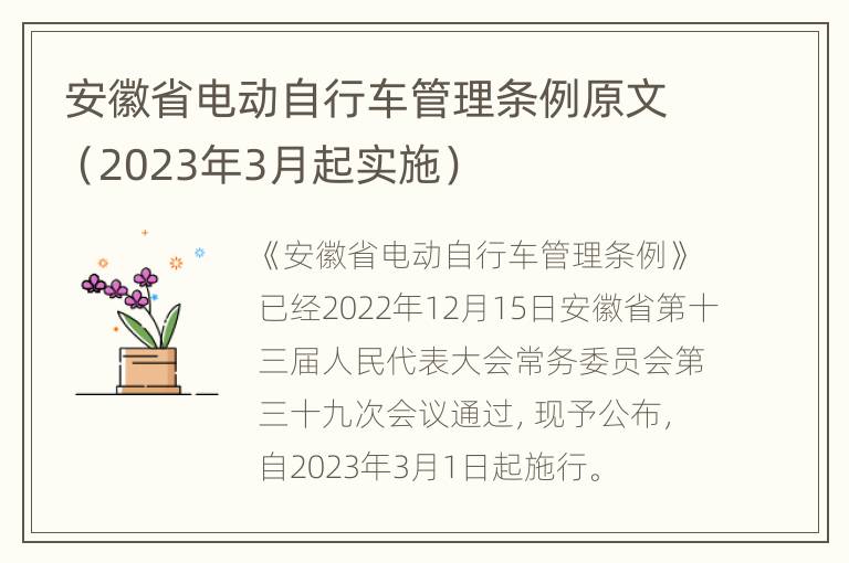 安徽省电动自行车管理条例原文（2023年3月起实施）
