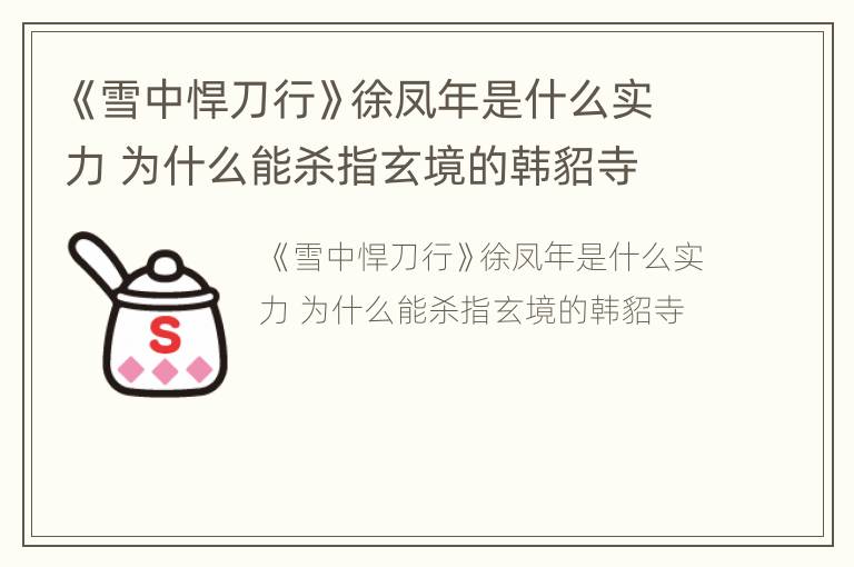 《雪中悍刀行》徐凤年是什么实力 为什么能杀指玄境的韩貂寺