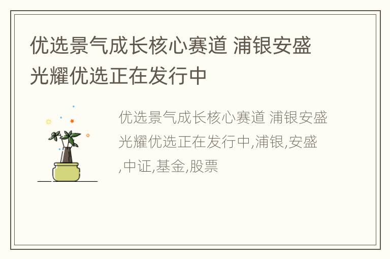 优选景气成长核心赛道 浦银安盛光耀优选正在发行中