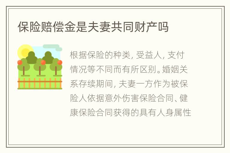 保险赔偿金是夫妻共同财产吗