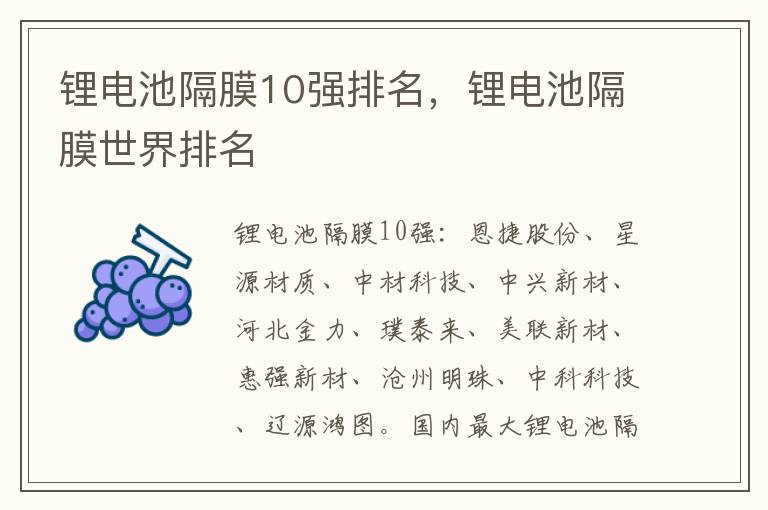 锂电池隔膜10强排名，锂电池隔膜世界排名