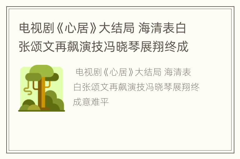 电视剧《心居》大结局 海清表白张颂文再飙演技冯晓琴展翔终成意难平