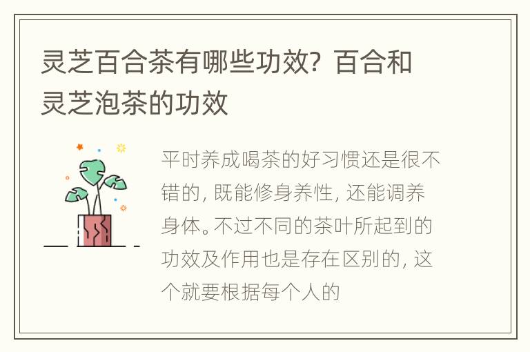 灵芝百合茶有哪些功效？ 百合和灵芝泡茶的功效