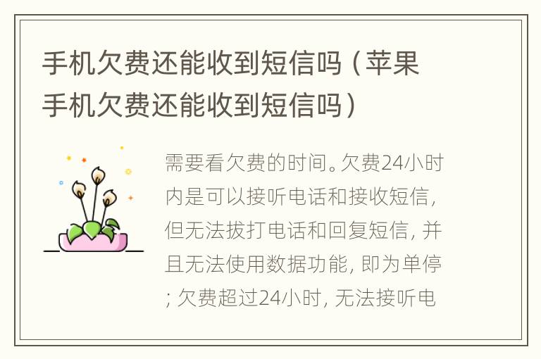 手机欠费还能收到短信吗（苹果手机欠费还能收到短信吗）