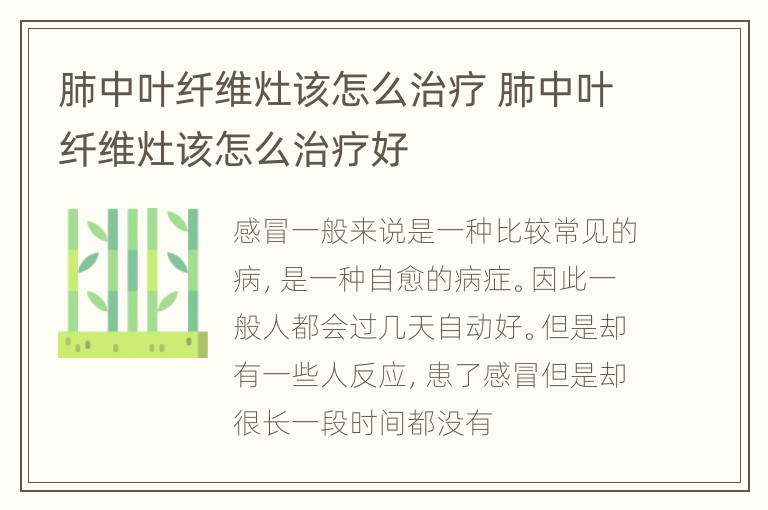 肺中叶纤维灶该怎么治疗 肺中叶纤维灶该怎么治疗好