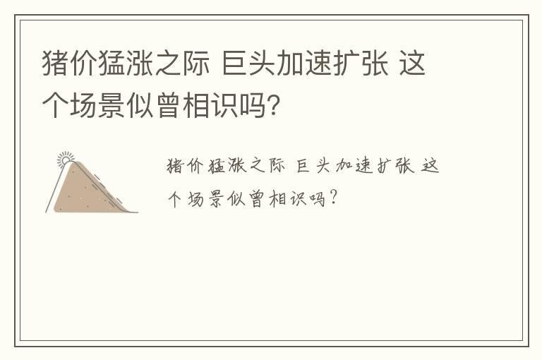 猪价猛涨之际 巨头加速扩张 这个场景似曾相识吗？