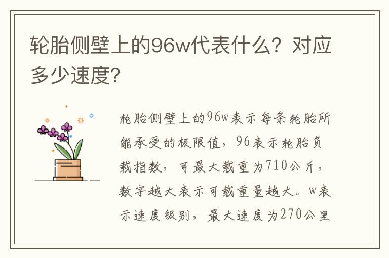 轮胎侧壁上的96w代表什么？对应多少速度？
