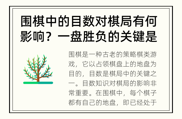 围棋中的目数对棋局有何影响？ 一盘胜负的关键是什么？