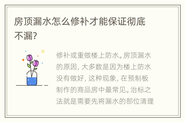 房顶漏水怎么修补才能保证彻底不漏?
