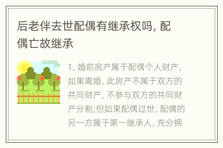 后老伴去世配偶有继承权吗，配偶亡故继承