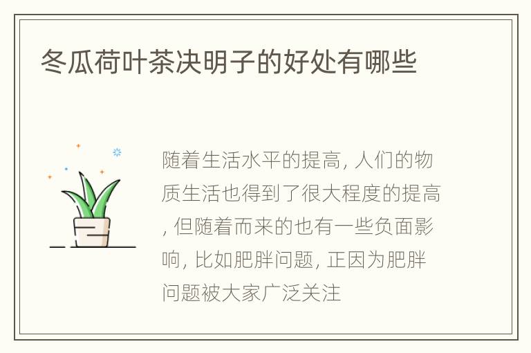 冬瓜荷叶茶决明子的好处有哪些
