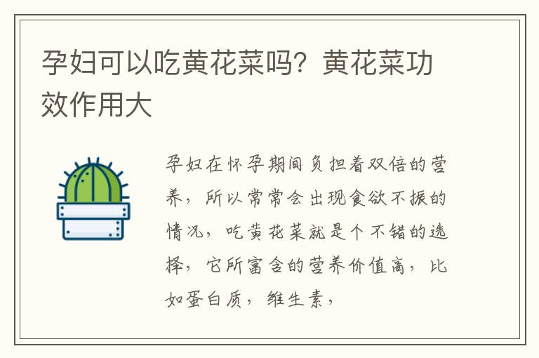 孕妇可以吃黄花菜吗？黄花菜功效作用大