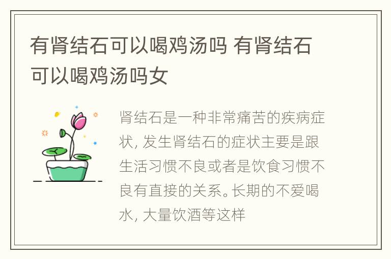 有肾结石可以喝鸡汤吗 有肾结石可以喝鸡汤吗女