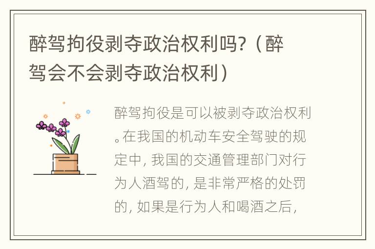 醉驾拘役剥夺政治权利吗？（醉驾会不会剥夺政治权利）