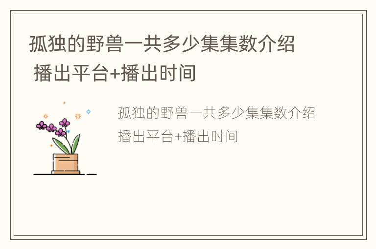 孤独的野兽一共多少集集数介绍 播出平台+播出时间
