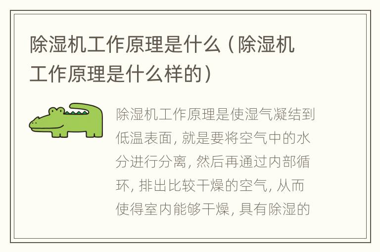 除湿机工作原理是什么（除湿机工作原理是什么样的）