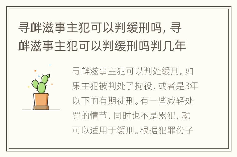 寻衅滋事主犯可以判缓刑吗，寻衅滋事主犯可以判缓刑吗判几年