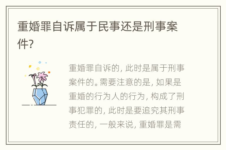 重婚罪自诉属于民事还是刑事案件？