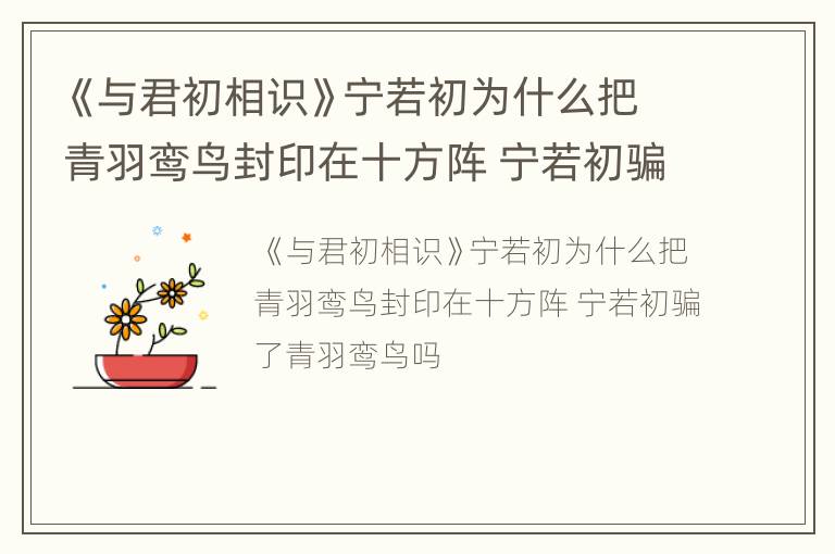 《与君初相识》宁若初为什么把青羽鸾鸟封印在十方阵 宁若初骗了青羽鸾鸟吗