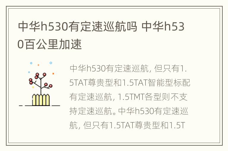 中华h530有定速巡航吗 中华h530百公里加速