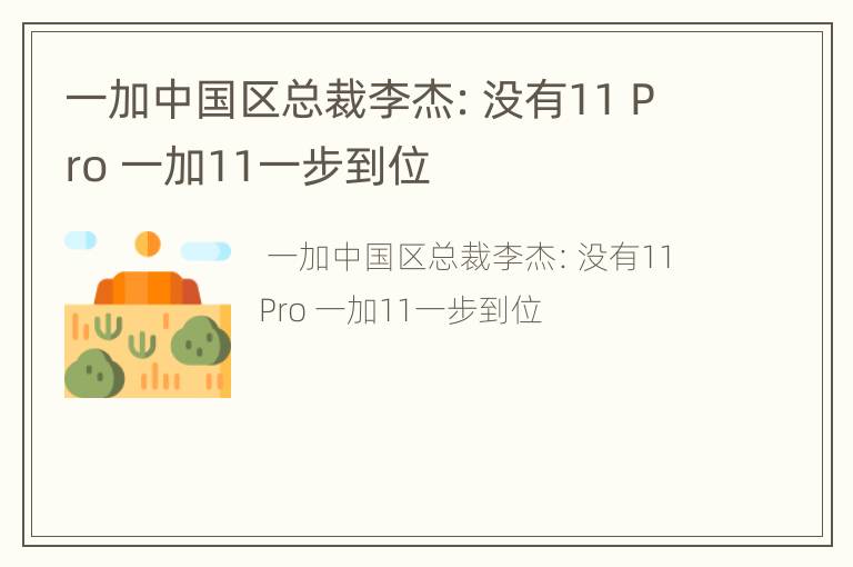 一加中国区总裁李杰：没有11 Pro 一加11一步到位