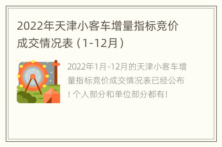 2022年天津小客车增量指标竞价成交情况表（1-12月）